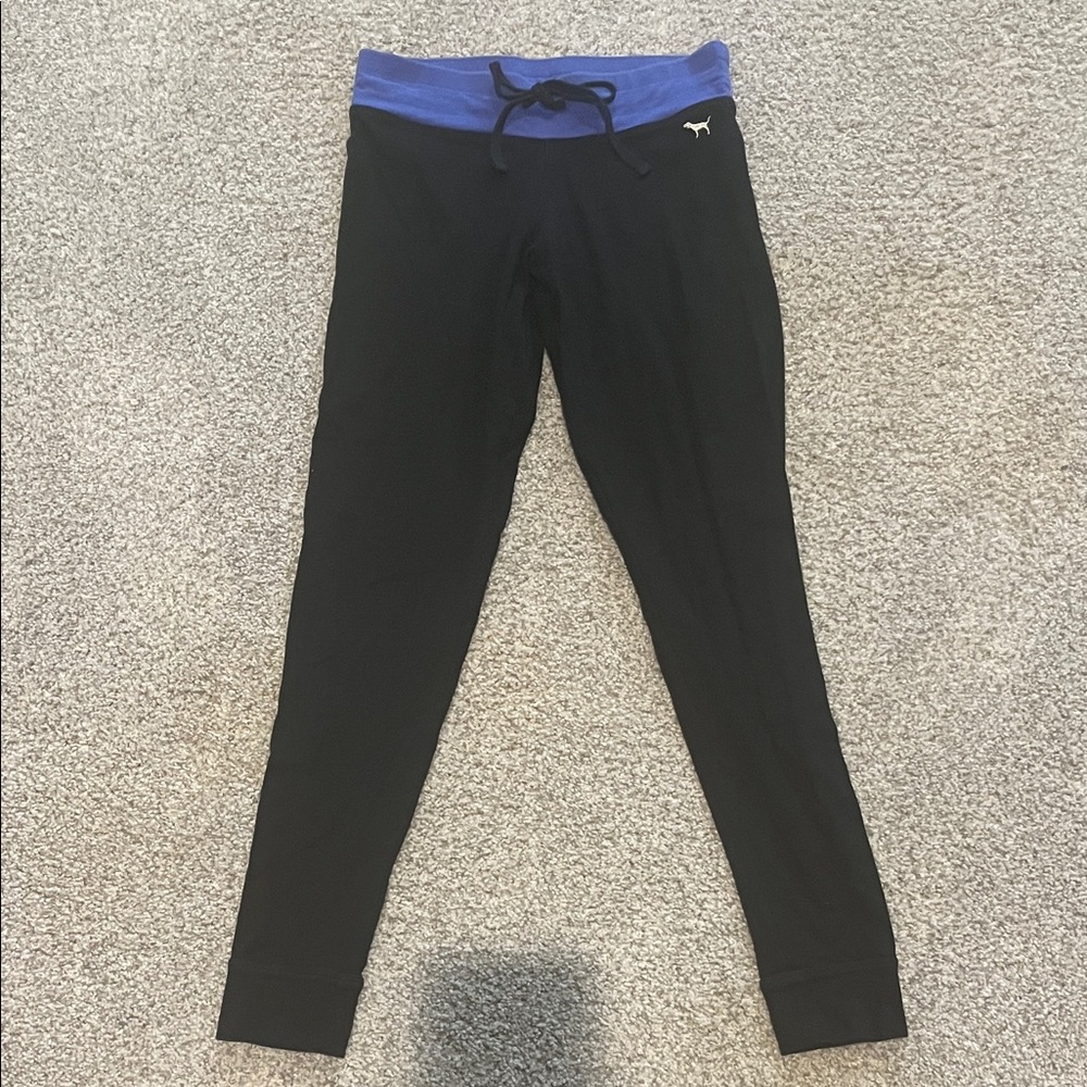PINK Victoria's Secret Black Joggers with Blue Waistband